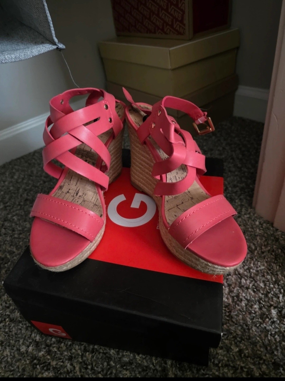 Guess Coral Pink Espadrille Wedge Sandals